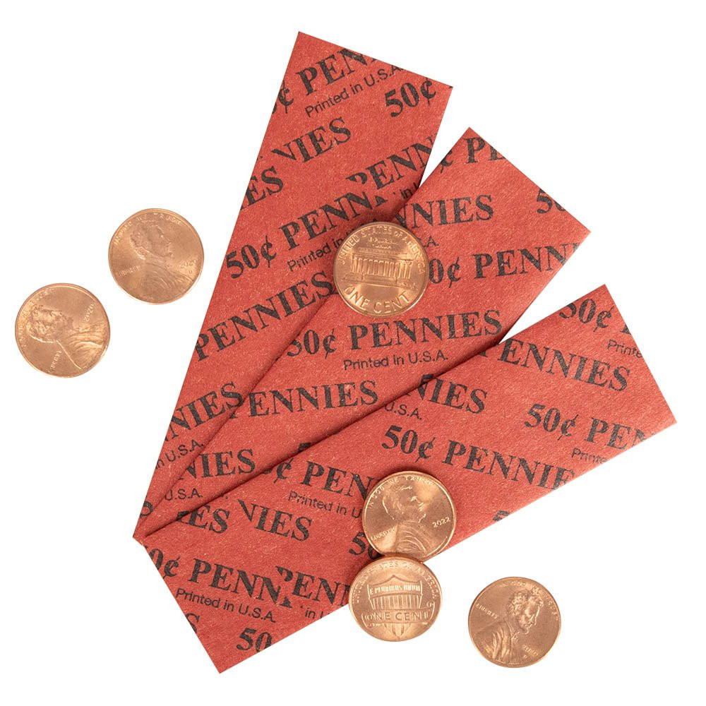 paper penny rolls,  flat coin wrappers, coin wrapping paper