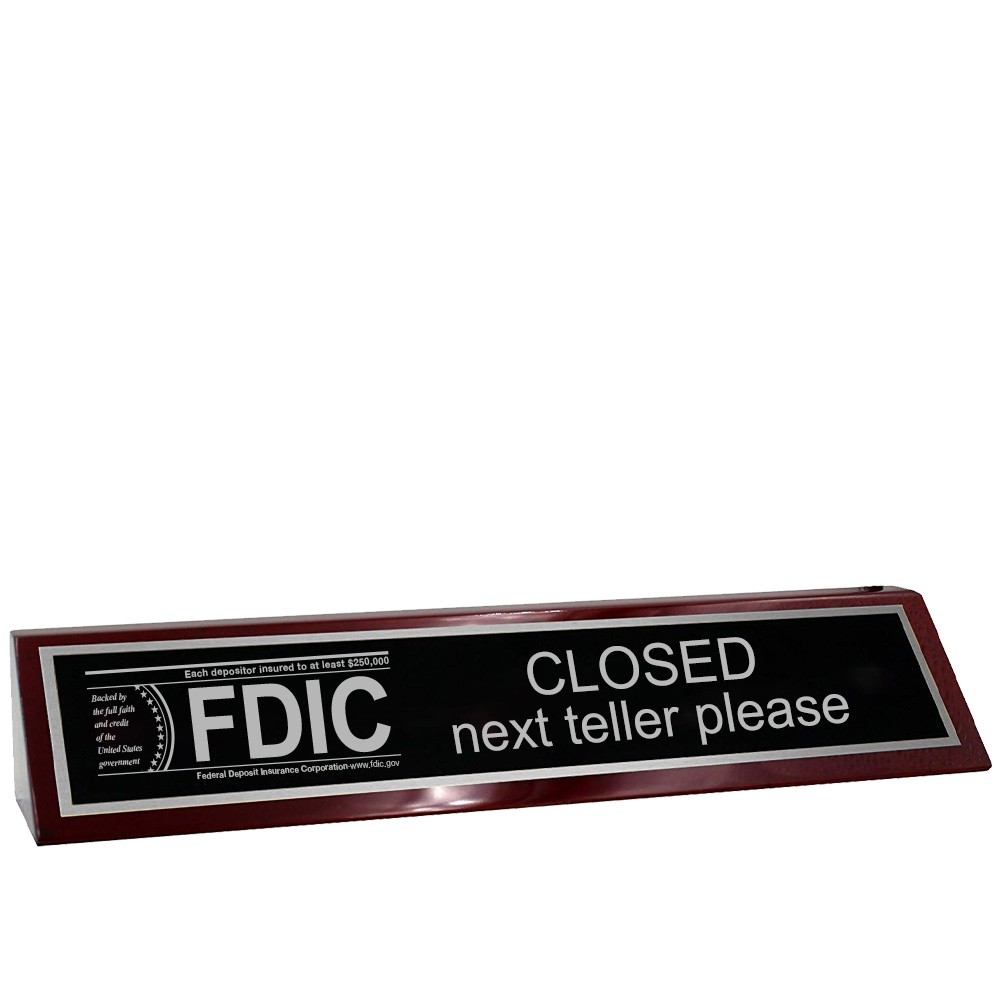 Rosewood Block - Next Teller w/ FDIC - Black w/ Silver Text - 10W x 2H