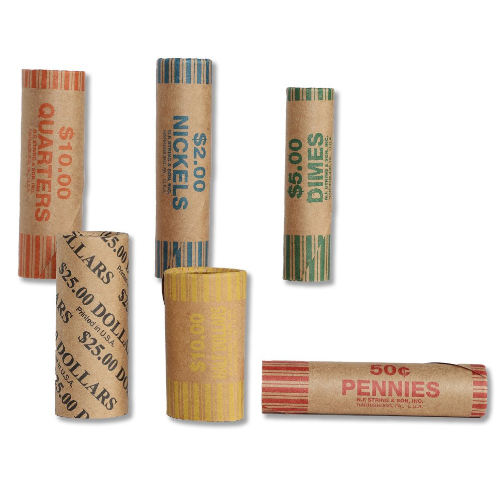 assorted Cartridge Pre-Crimped Coin Wrappers - Brown Kraft Paper