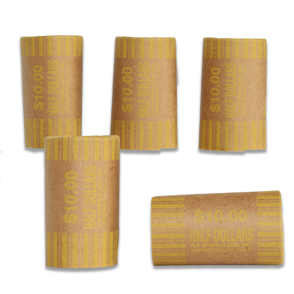 Cartridge Pre-Crimped Half Dollar Coin Wrappers - Kraft Rolls - coin rolls 
