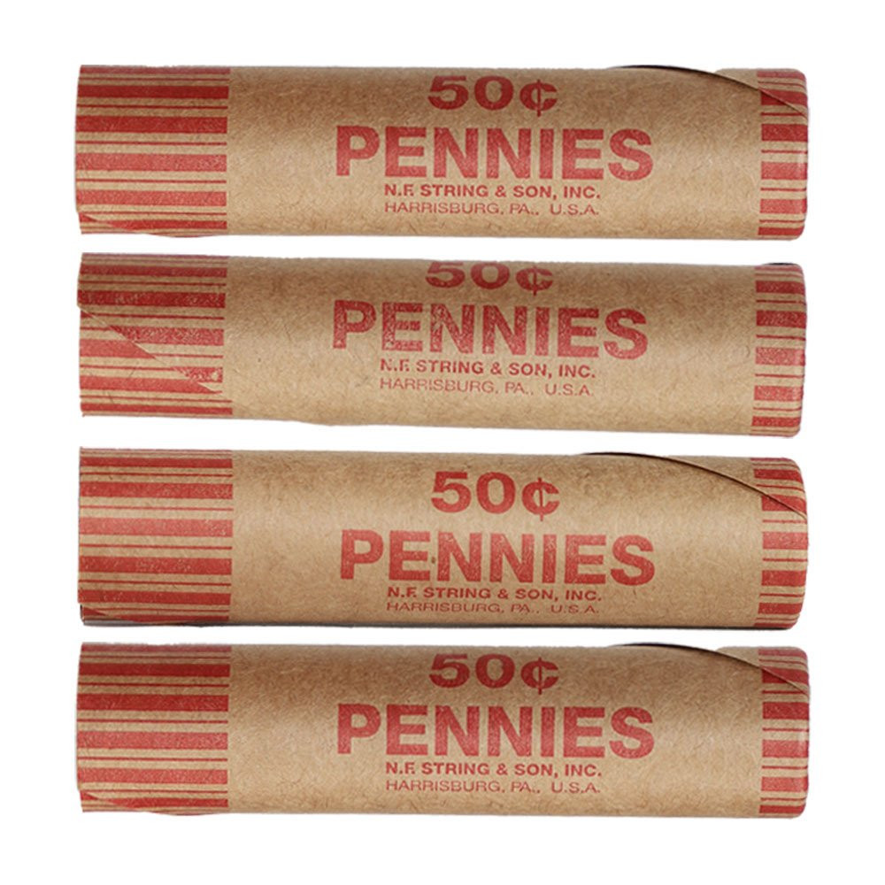 Cartridge Pre-Crimped Penny Coin Wrappers - Kraft Rolls 