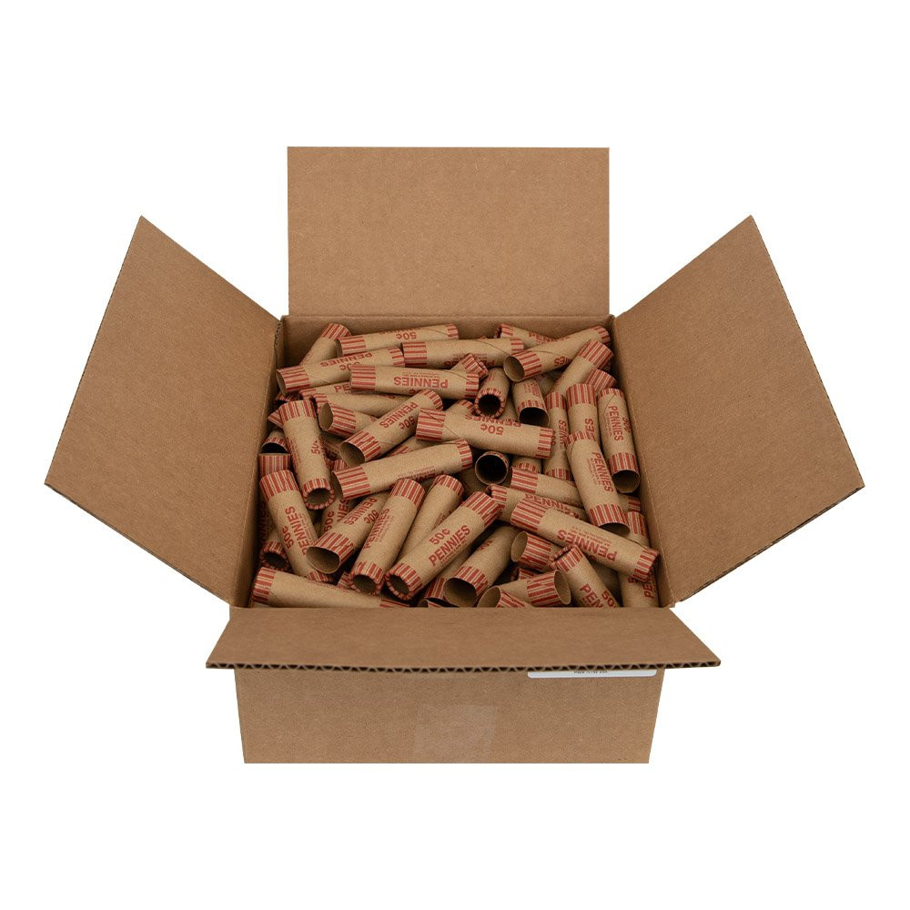 Cartridge Pre-Crimped Penny Coin Wrappers - Kraft Rolls - Box of 200 