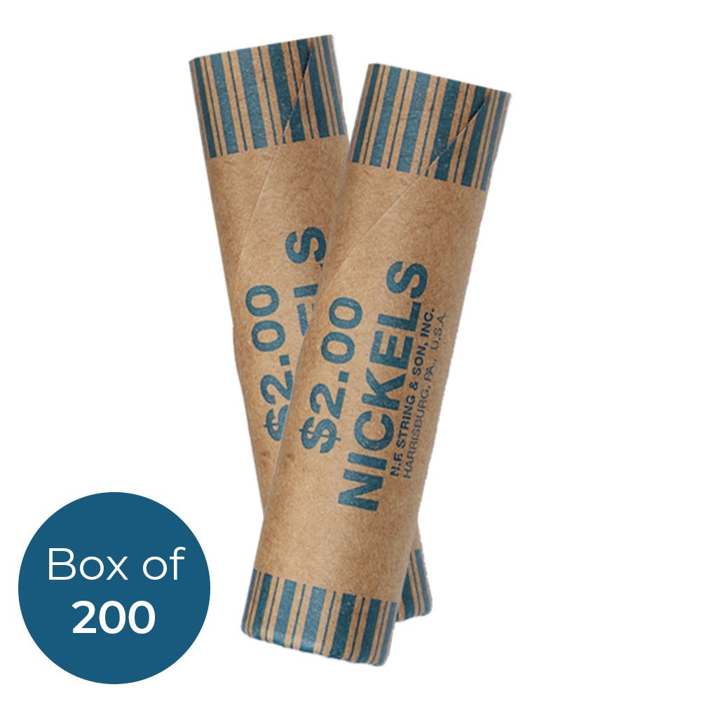 Cartridge Pre-Crimped Nickel Coin Wrappers - Kraft Rolls - Box of  200 - two rolls with label 