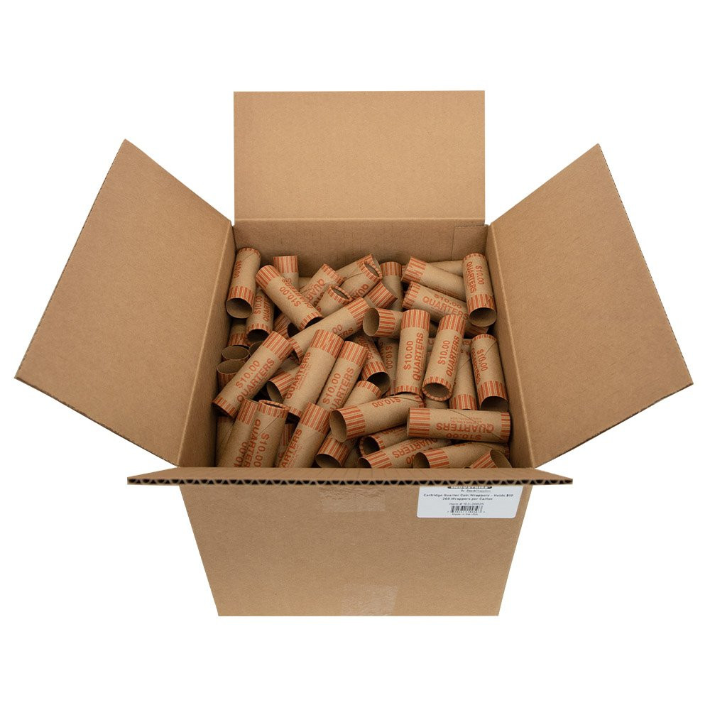 Cartridge Pre-Crimped Quarter Coin Wrappers - Kraft Rolls - Box of 200 