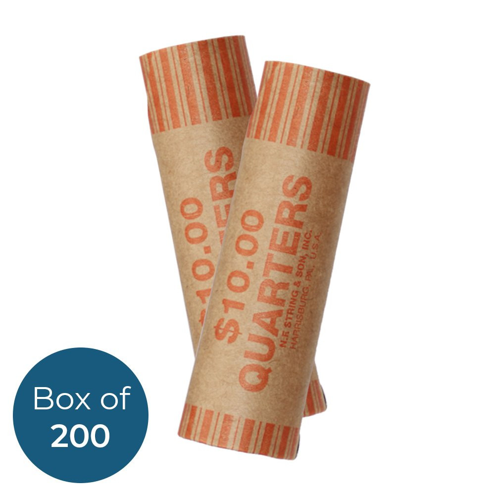 Cartridge Pre-Crimped Quarter Coin Wrappers - Kraft Rolls - Box of 200  - two rolls with label 