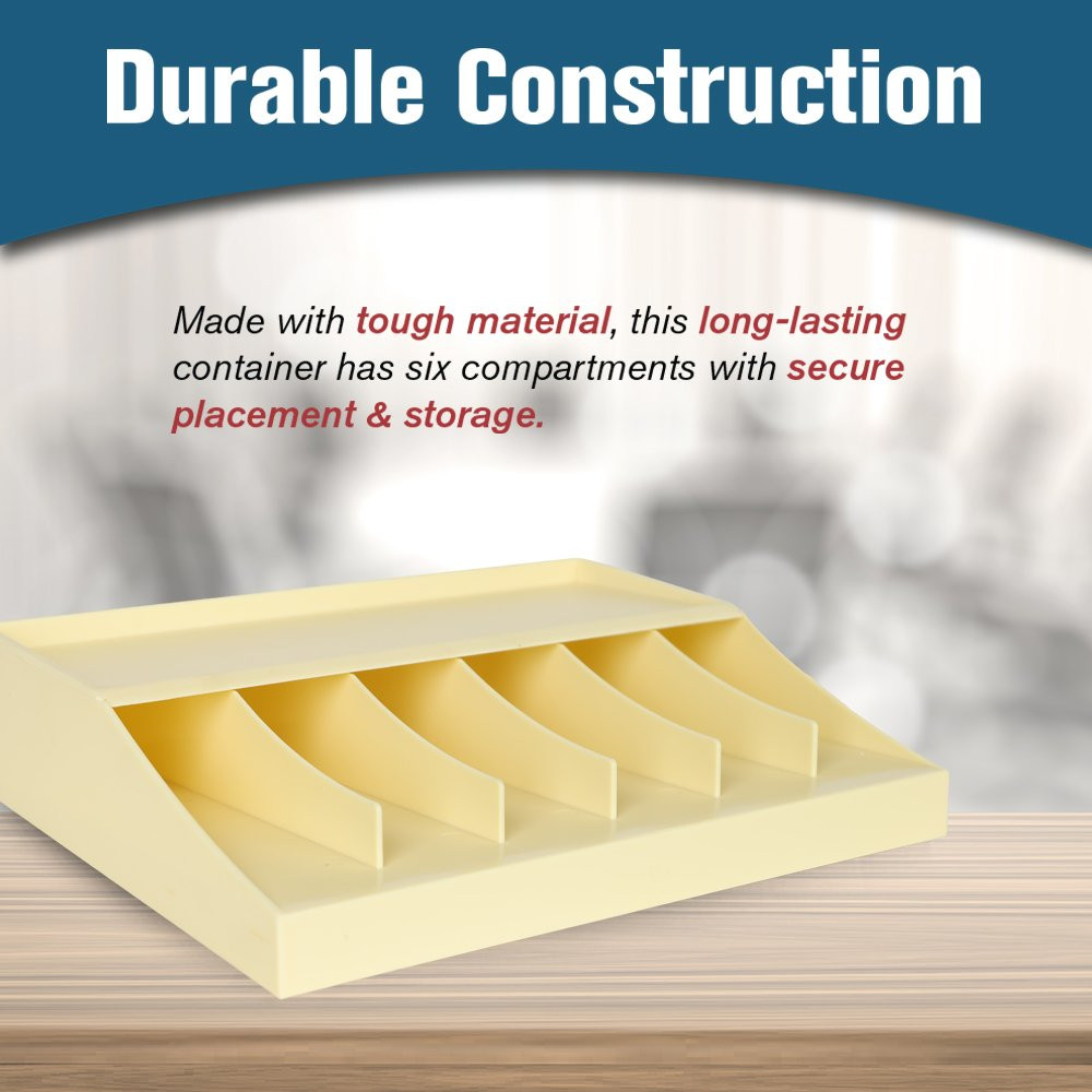 The Champagne Plastic Bill Strap Rack has a durable construction for secure placement and storage. 