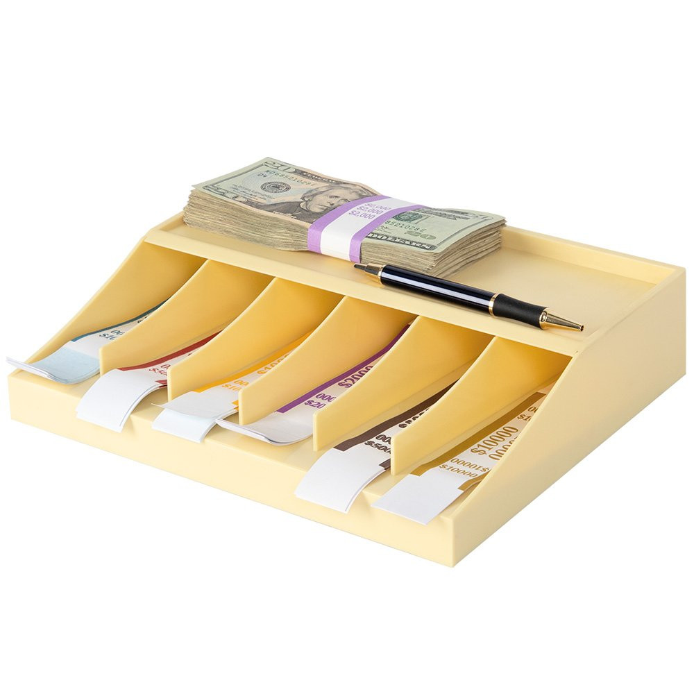 Champagne Plastic Bill Strap Rack shown in use. 