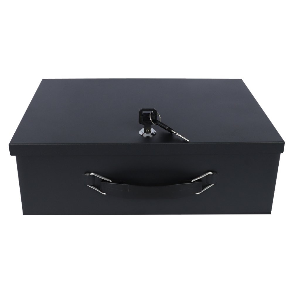 STEELMASTER® Fire Resistant Steel Lock Box with Key Lock - Black front view 2