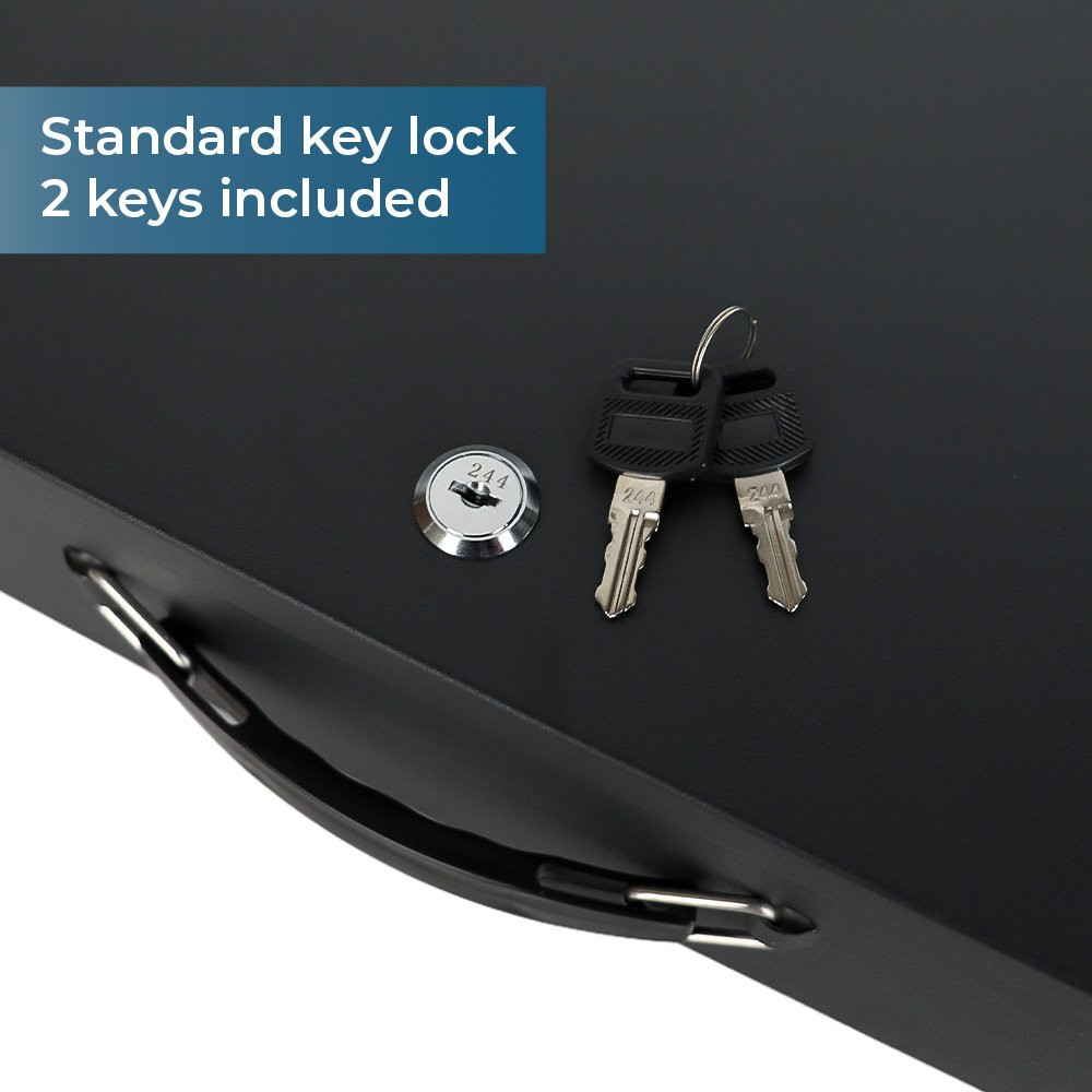 STEELMASTER® Fire Resistant Steel Lock Box with Key Lock - Black infographic