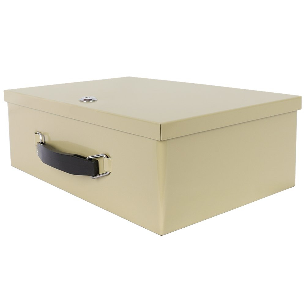 STEELMASTER® Fire Resistant Steel Lock Box with Key Lock - Tan anglev view