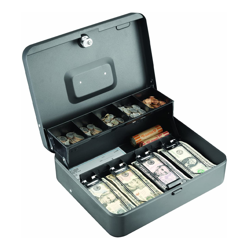 STEELMASTER® Tiered Cantilever Cash Box with Bill Weights - 11-13/16W x 3-9/16H x 9-7/16D