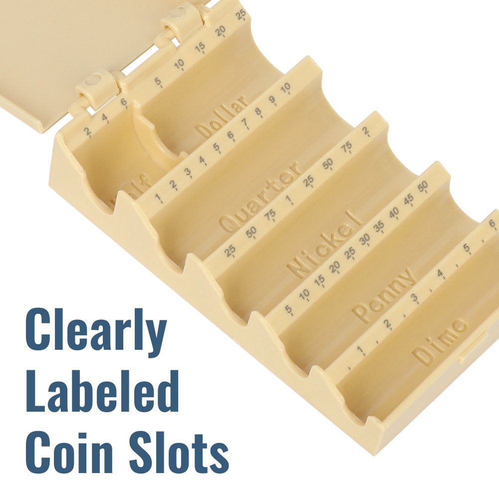 Clearly Labeled Clamshell Plastic Coin Holder Storage Box - 6-1/4W x 1-7/8H x 3-5/8D