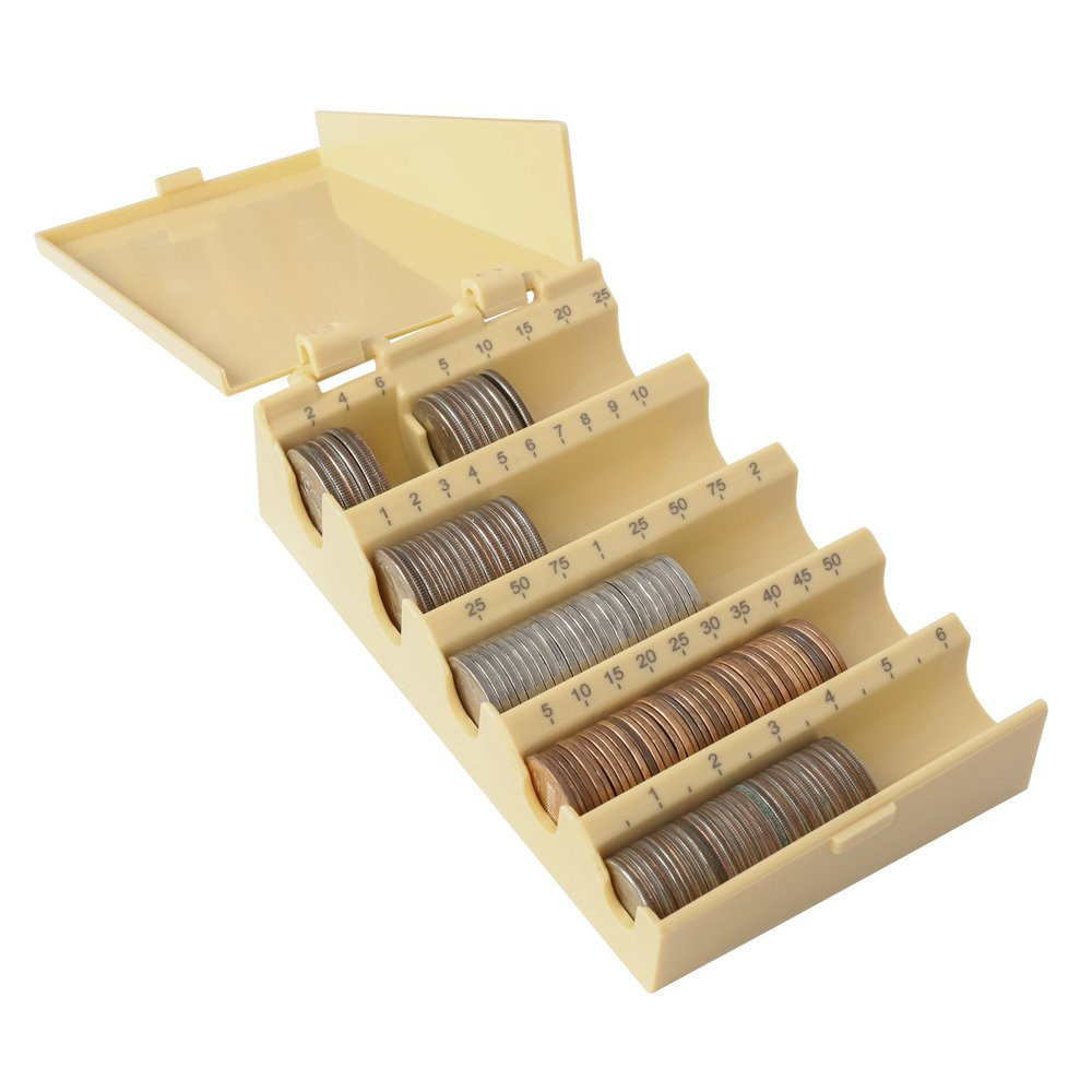 Sideview Clamshell Plastic Coin Holder Storage Box - 6-1/4W x 1-7/8H x 3-5/8D