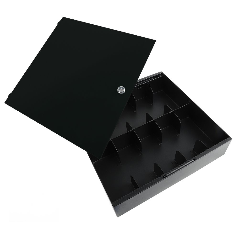 Fenco Metal 10-Compartment Currency Tray w/ Locking Lid - Black