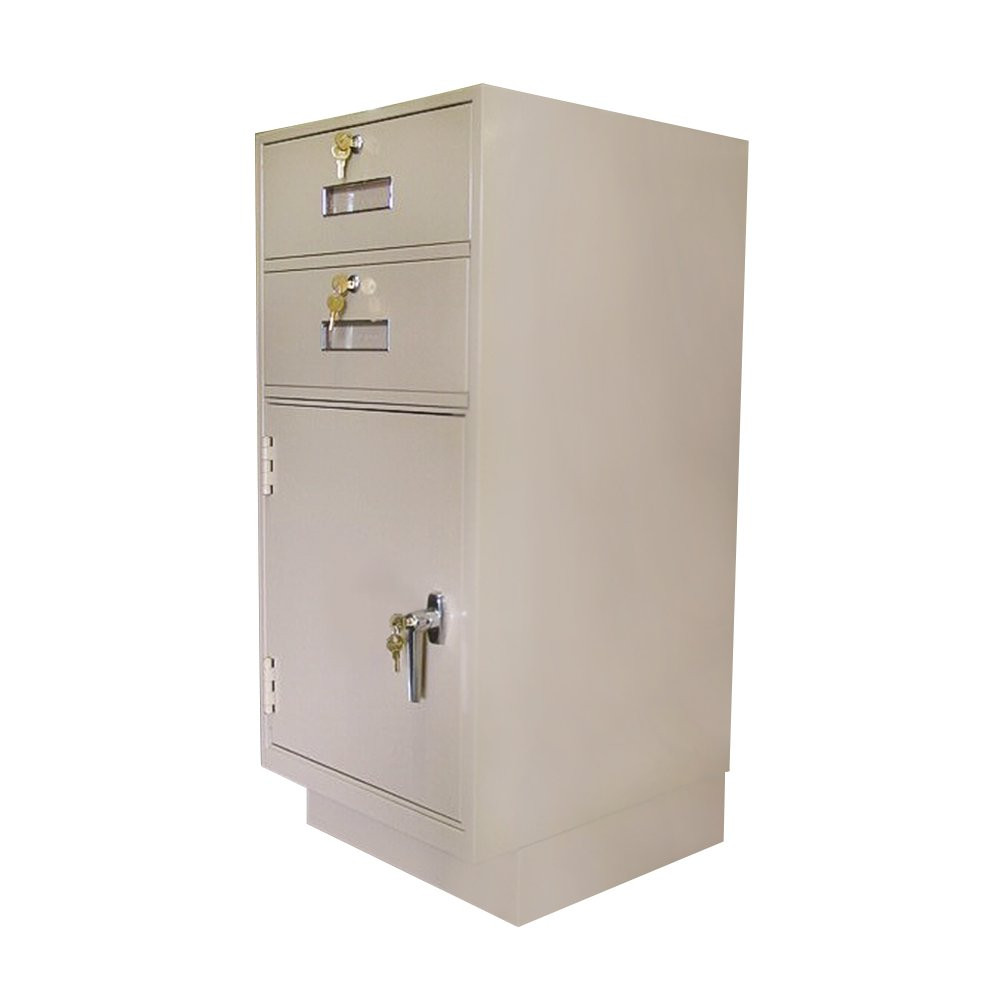 Fenco Silverline Teller Pedestal shown with key locking L-handle