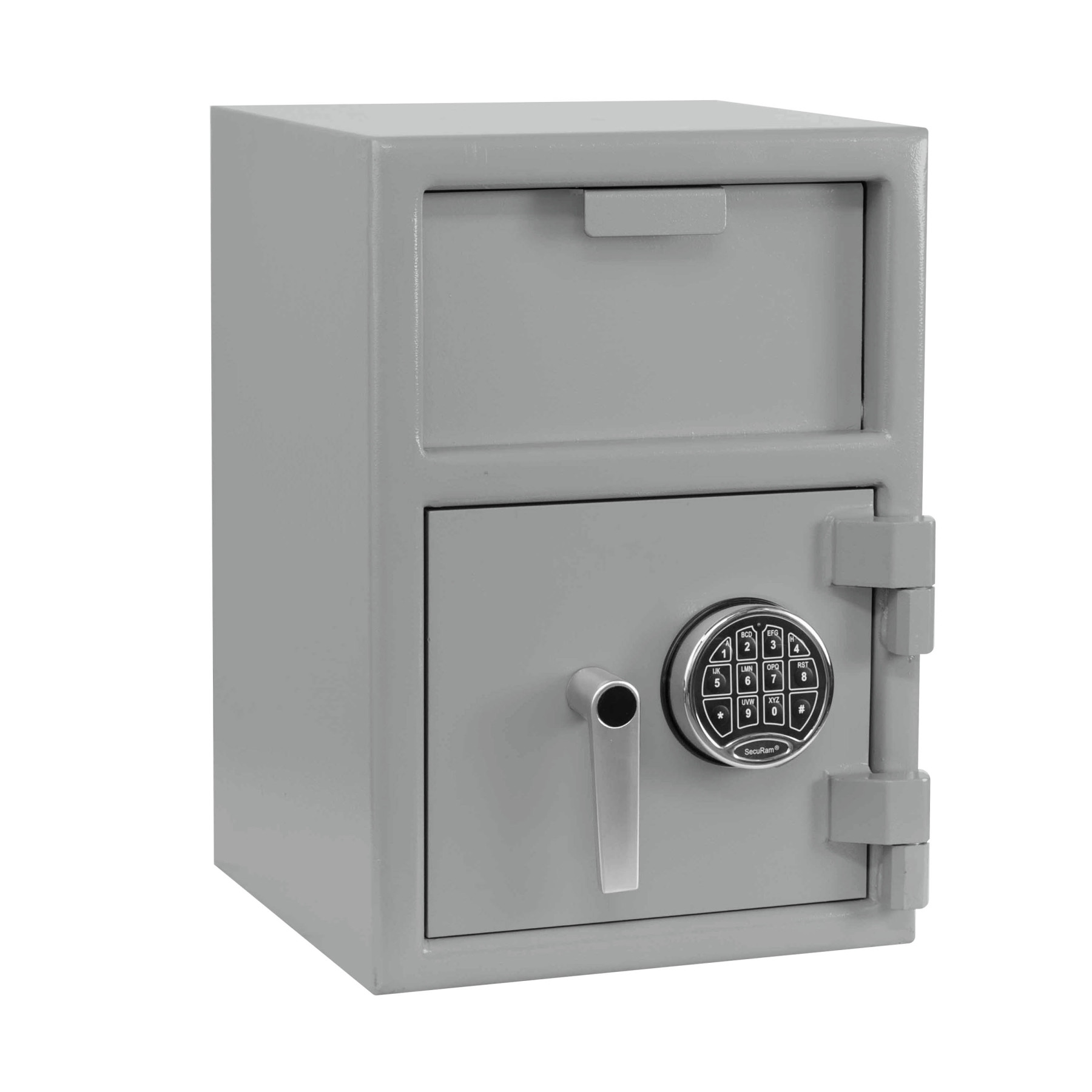 Gray-Side-Chrome Key Pad-Pacific Safe B-Rate Depository Safe - Front Load Hopper - 14W x 20H x 14D - Heavy Weight