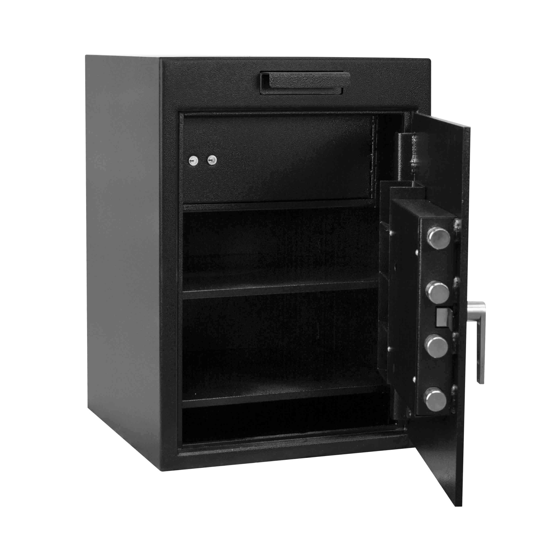 black- open-Pacific Safe B-Rate Depository Safe - Pull Drawer w/ Manager Compartment - 20W x 28H x 20D