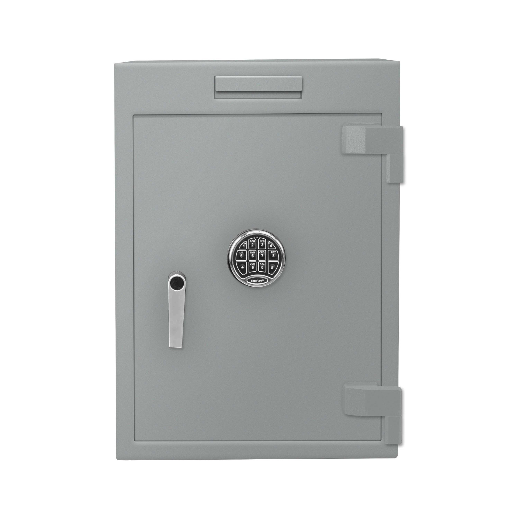 gray- chrome keypad-Pacific Safe B-Rate Depository Safe - Pull Drawer w/ Manager Compartment - 20W x 28H x 20D