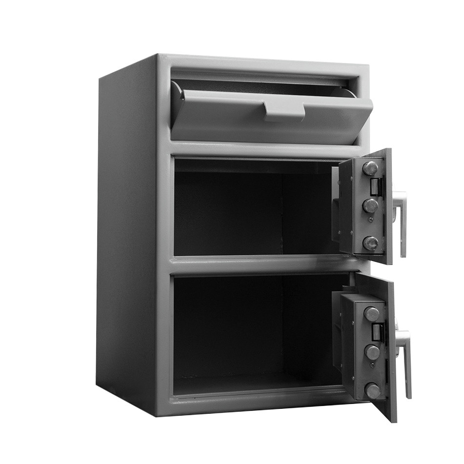 Gray-Chrome Keypad-Pacific Safe B-Rate - Front Load Depository Safe - Double Door - 20W x 30H x 20D - Heavy Weight