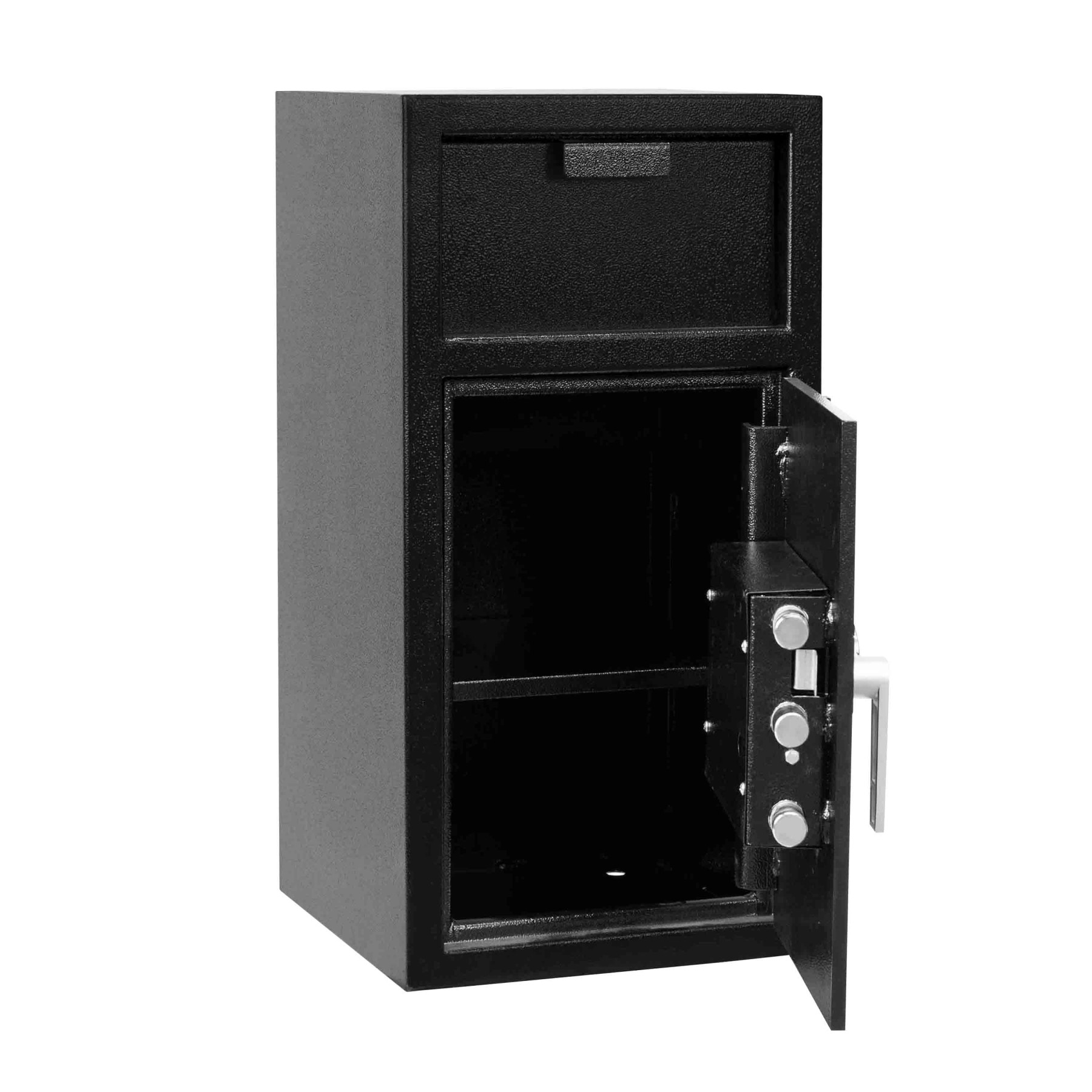 Black- Pacific Safe B-Rate Depository Safe - Front Load Hopper - 14W x 27H x 14D - Chrome Key Pad