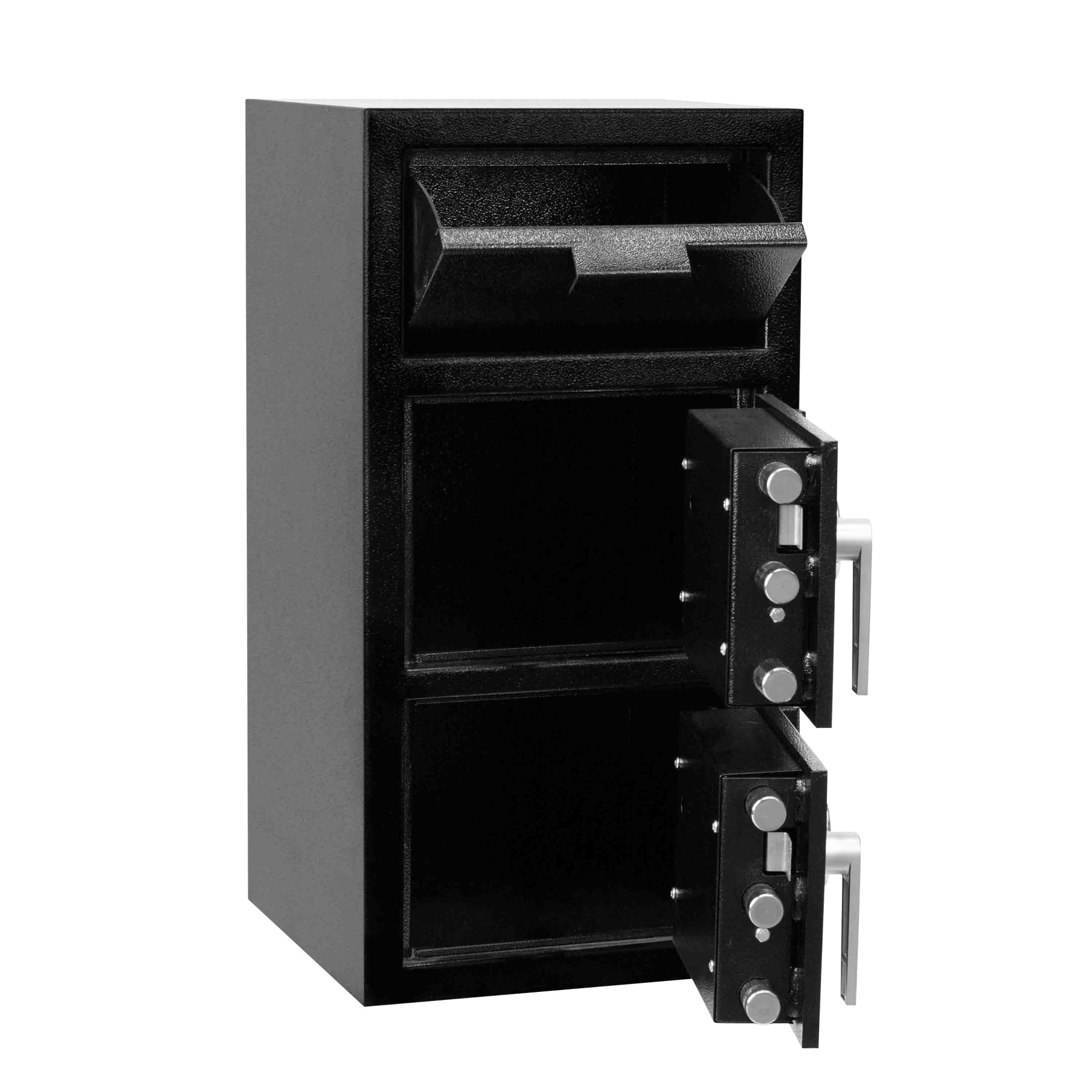Black-Open-Pacific Safe B-Rate Depository Safe - Double Door - Front Load Hopper - 14W x 27H x 14D