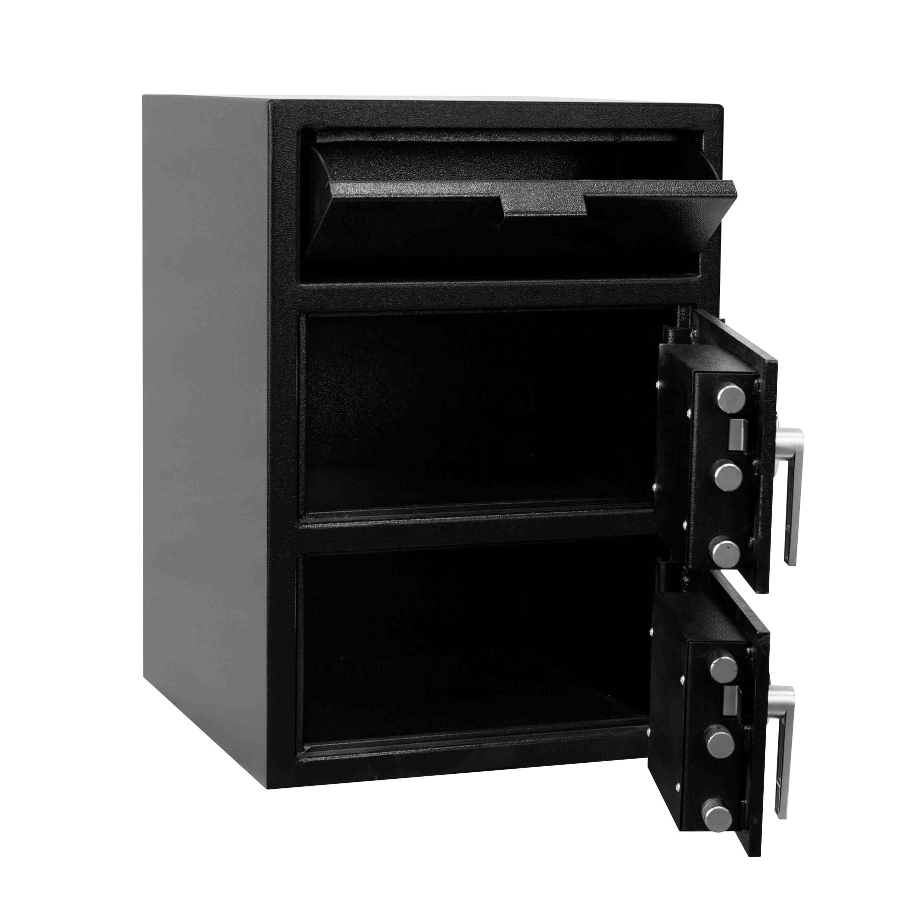 Black-Open-Chrome Keypad-Pacific Safe B-Rate Depository Safe - Top and Bottom - Front Load Hopper - 20W x 28H x 20D