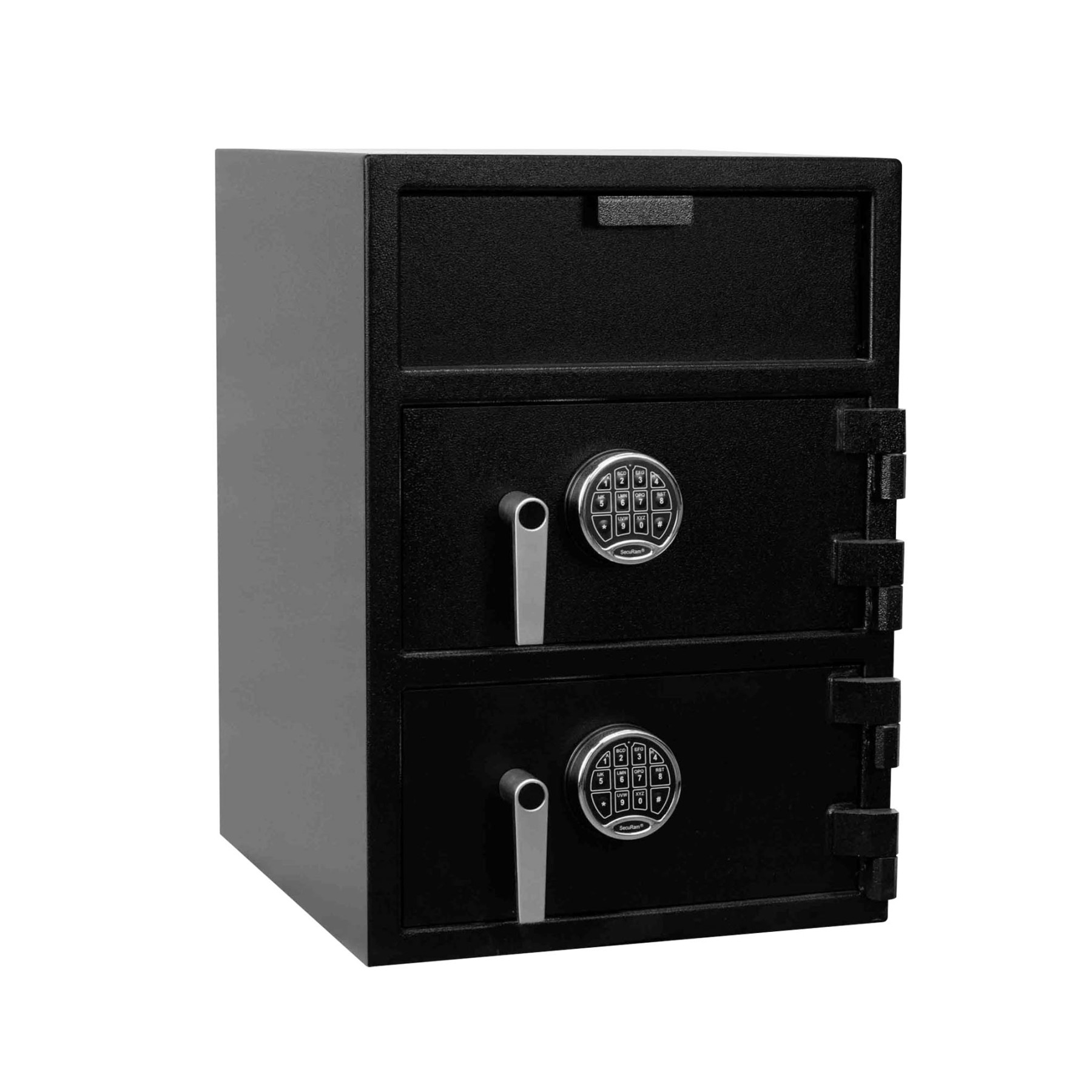Black-Side-Chrome Keypad-Pacific Safe B-Rate Depository Safe - Top and Bottom - Front Load Hopper - 20W x 28H x 20D