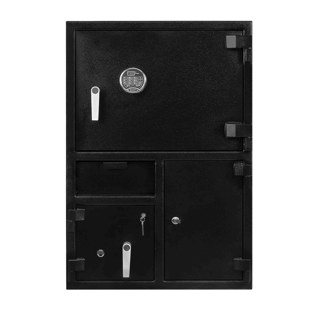 Black-Chrome Keypad-Pacific Safe B-Rate Depository Safe - Top and Bottom - Mid Load Hopper - 28W x 41H x 20D - Single Key Lock