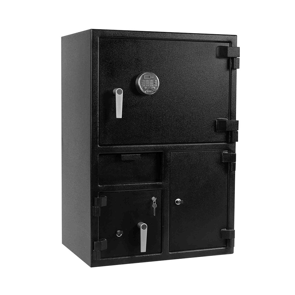 Black-Chrome Keypad-Pacific Safe B-Rate Depository Safe - Top and Bottom - Mid Load Hopper - 28W x 41H x 20D - Single Key Lock