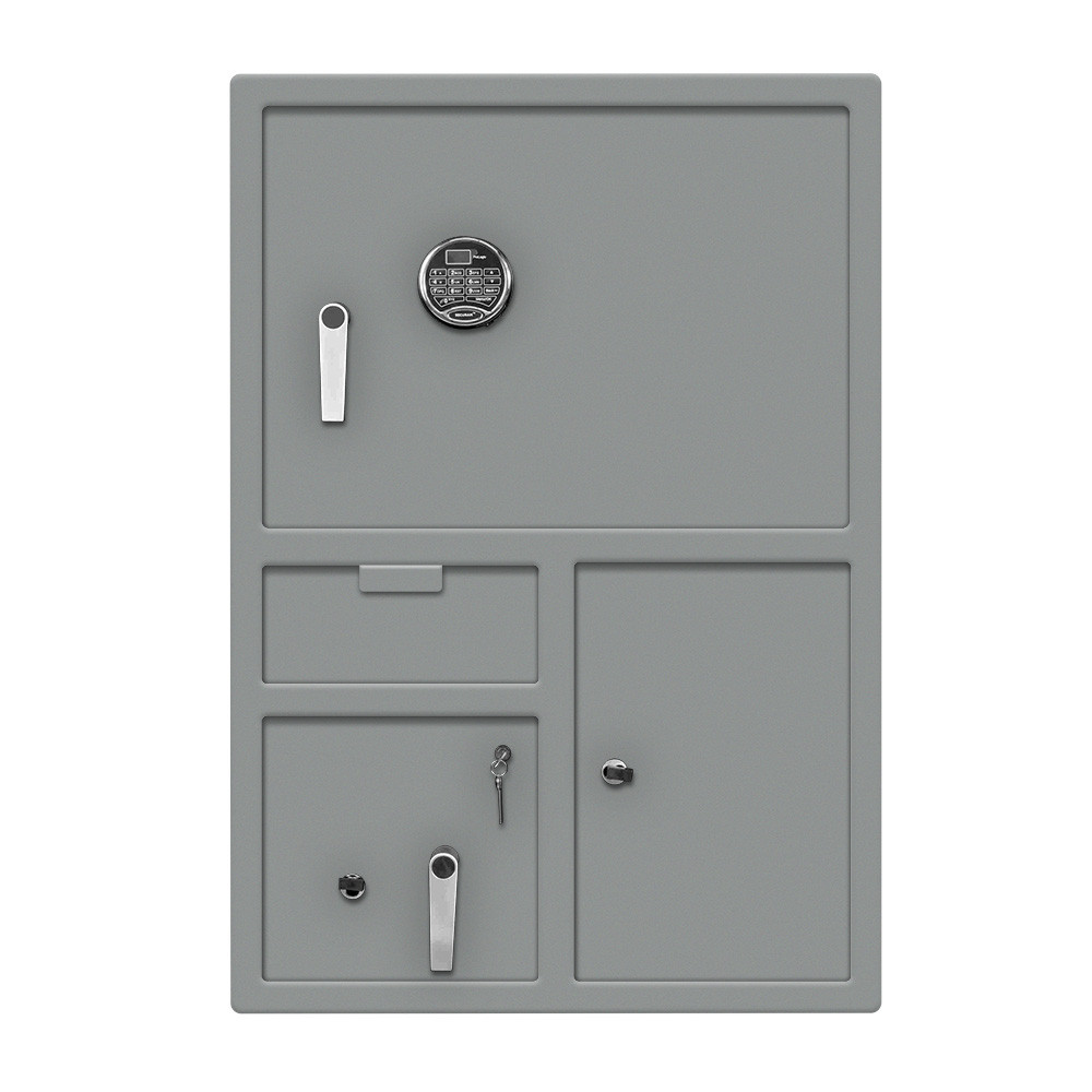 Gray-Chrome Keypad-Pacific Safe B-Rate Depository Safe - Top and Bottom - Mid Load Hopper - 28W x 41H x 20D - Single Key Lock