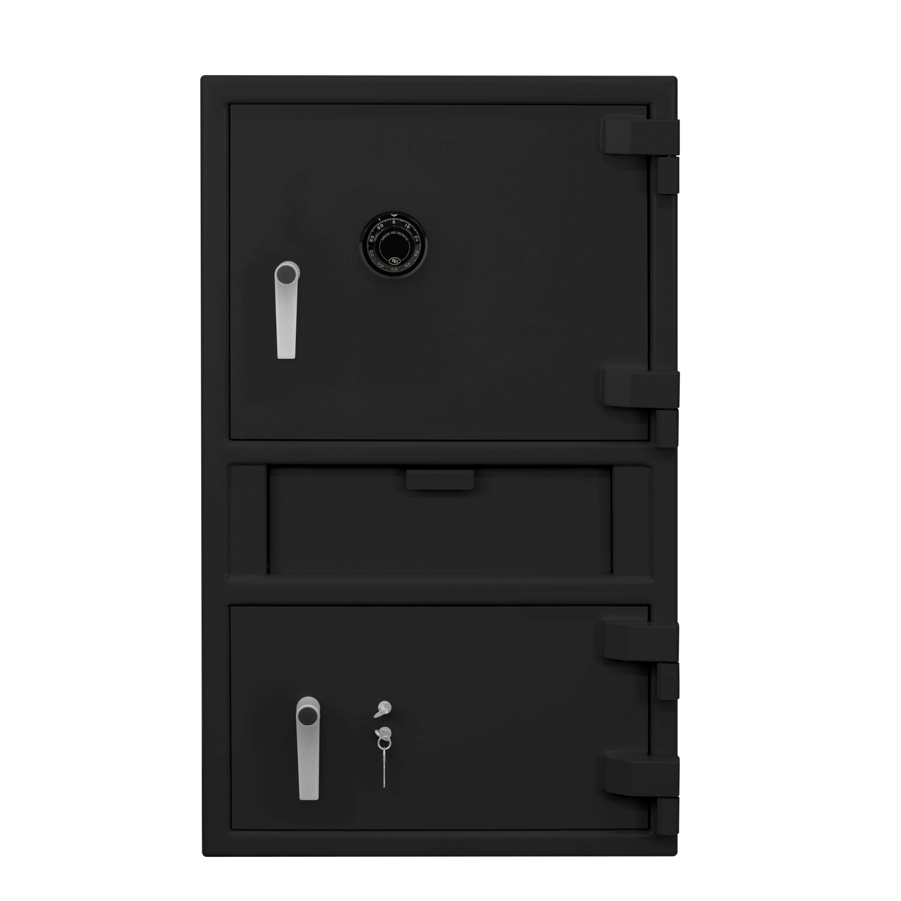 Mechanical Dial- front- Pacific Safe B-Rate Depository Safe - Top and Bottom - Mid Load Hopper - 25W x 42H x 18D