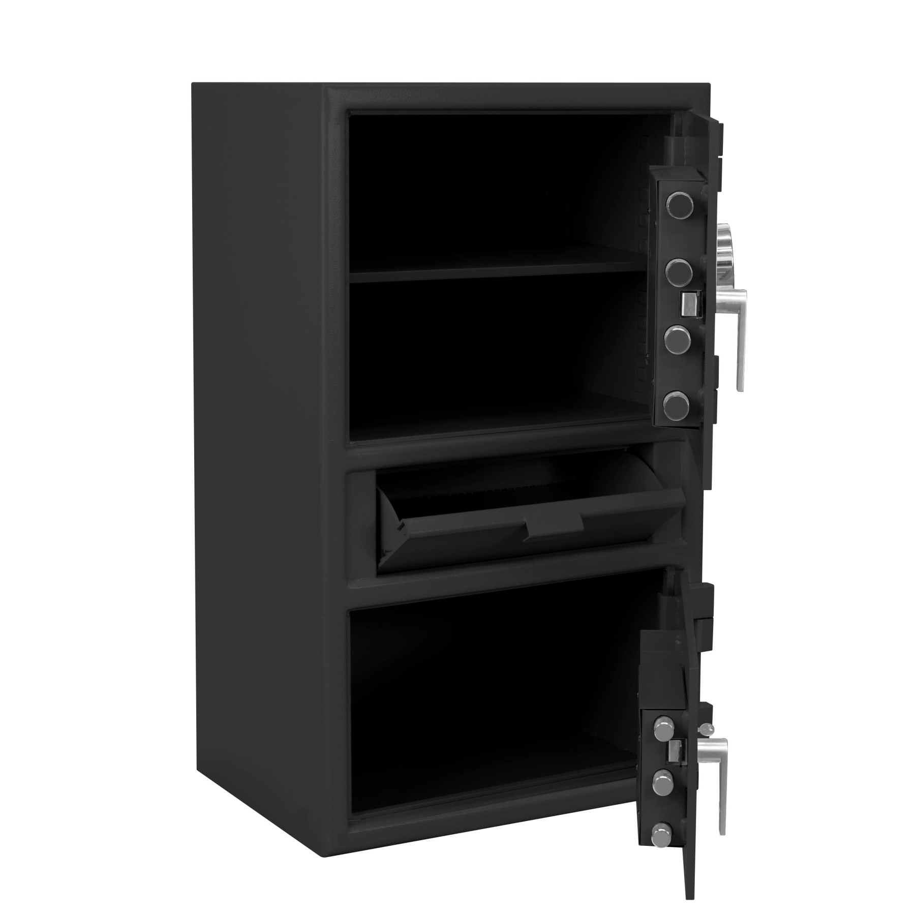 open-Mechanical Dial - Pacific Safe B-Rate Depository Safe - Top and Bottom - Mid Load Hopper - 25W x 42H x 18D