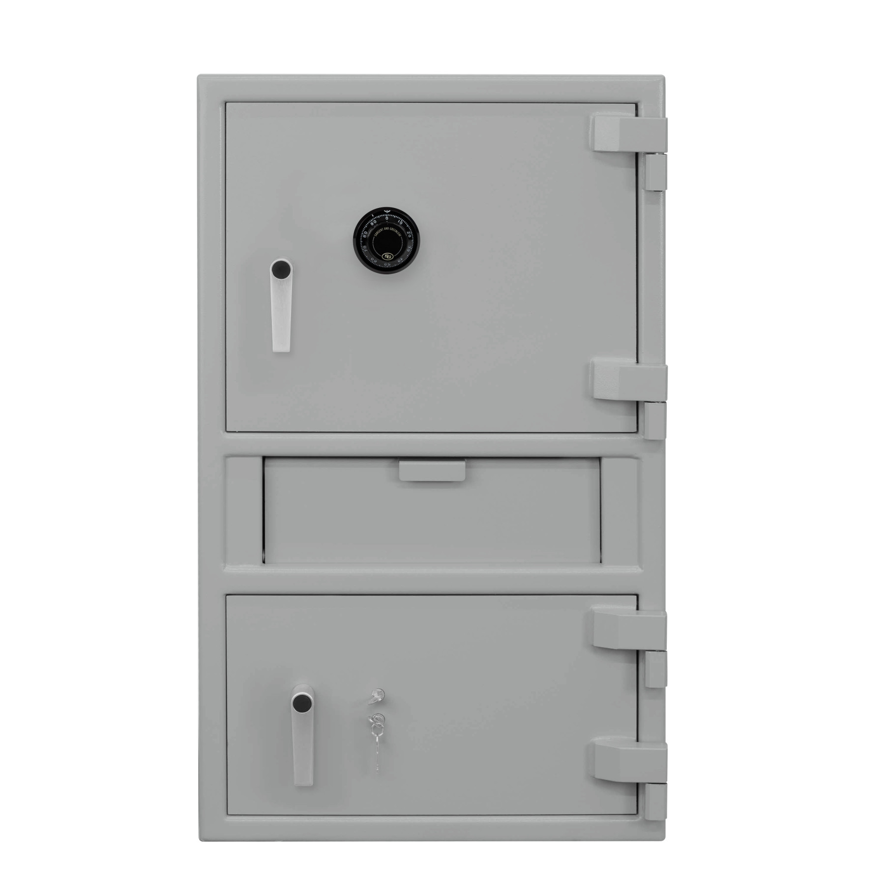 Mechanical Dial- front- Pacific Safe B-Rate Depository Safe - Top and Bottom - Mid Load Hopper - 25W x 42H x 18D