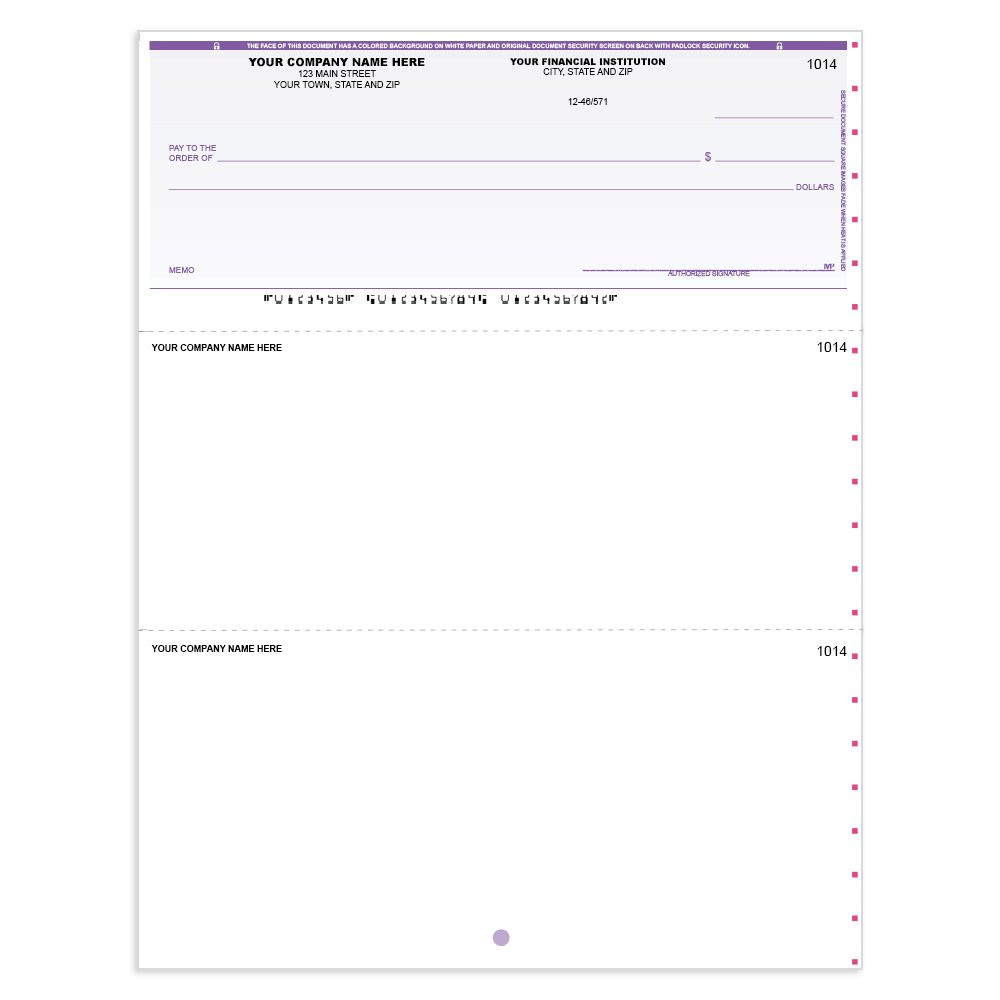 Classic Style Imprinted Check - Microsoft Money-Top w/ Lines-PL 