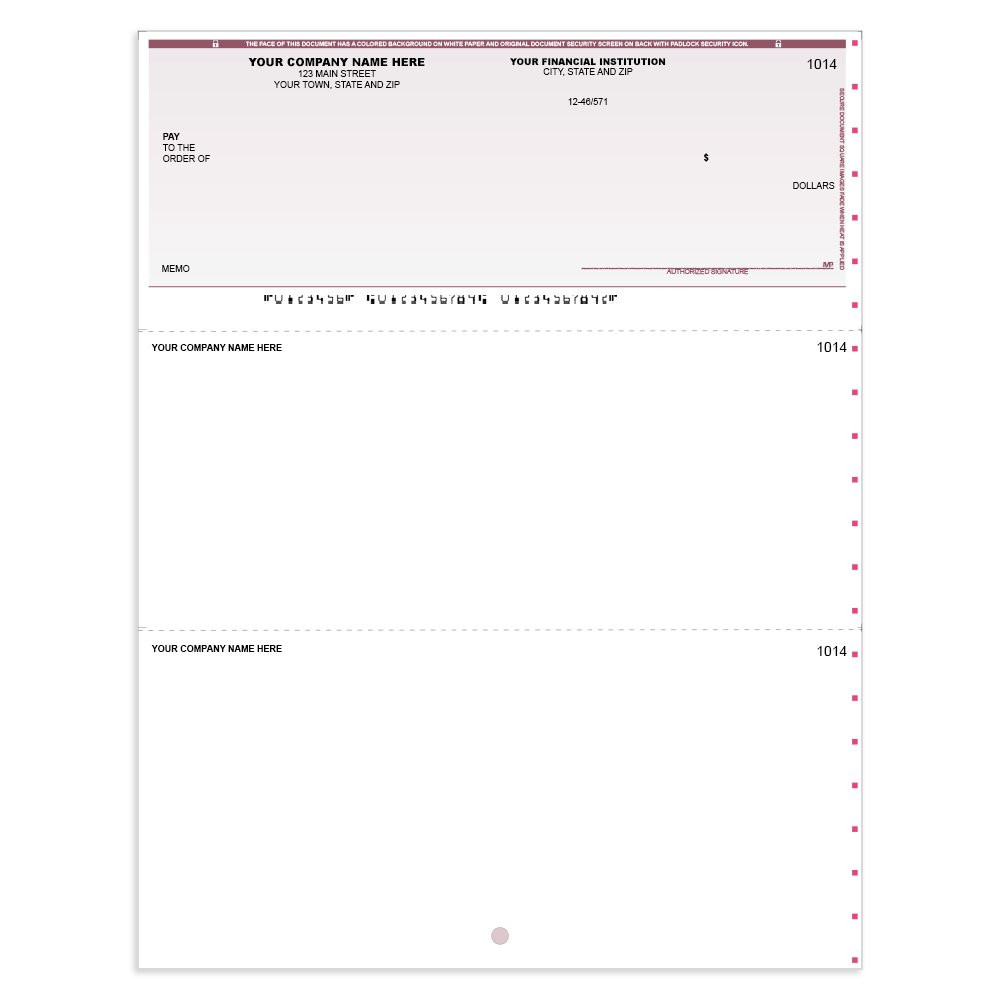 Classic Style Imprinted Check - Microsoft Money-Top w/ Sig Line-BU