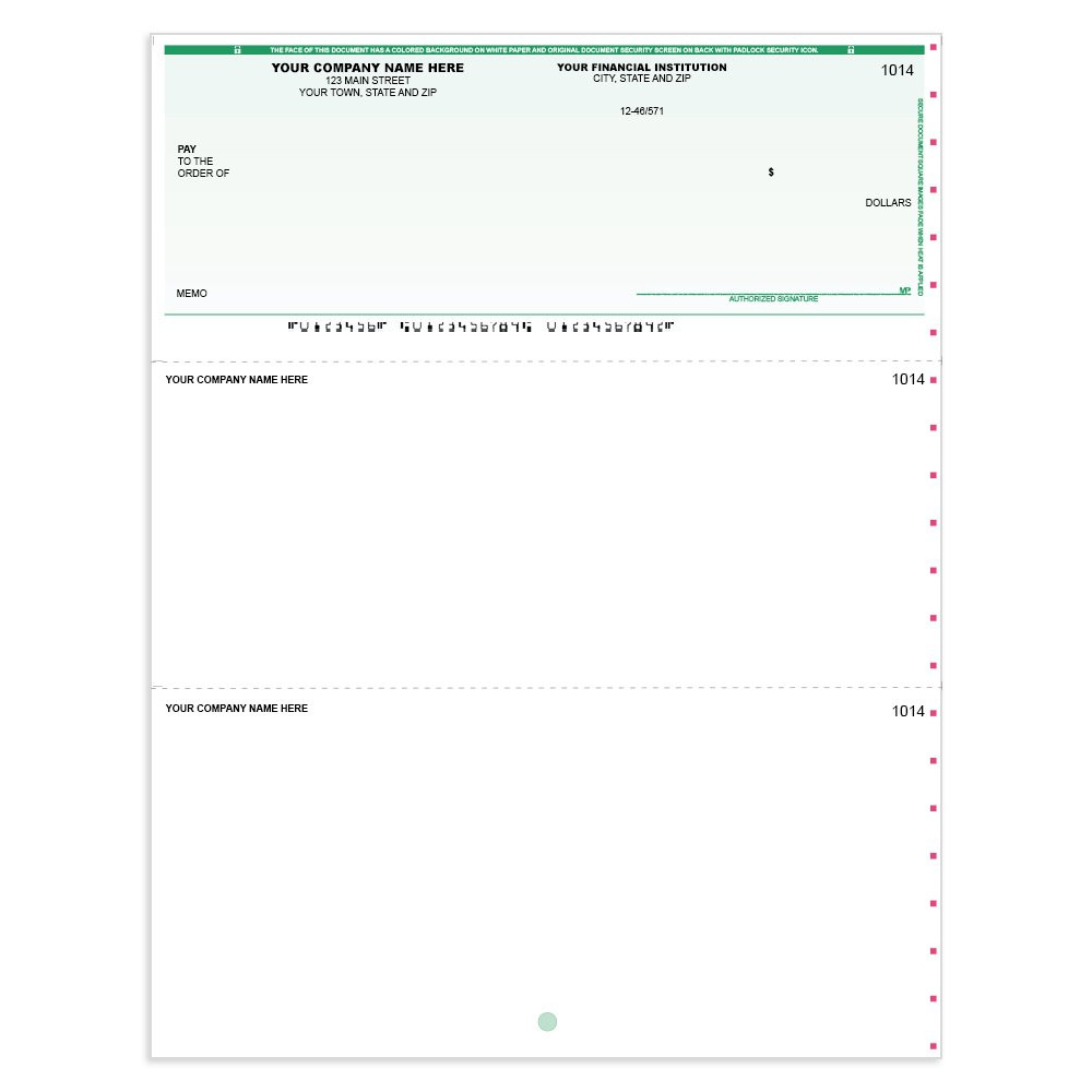 Classic Style Imprinted Check - QuickBook-Top w/ Sig Line-GN (