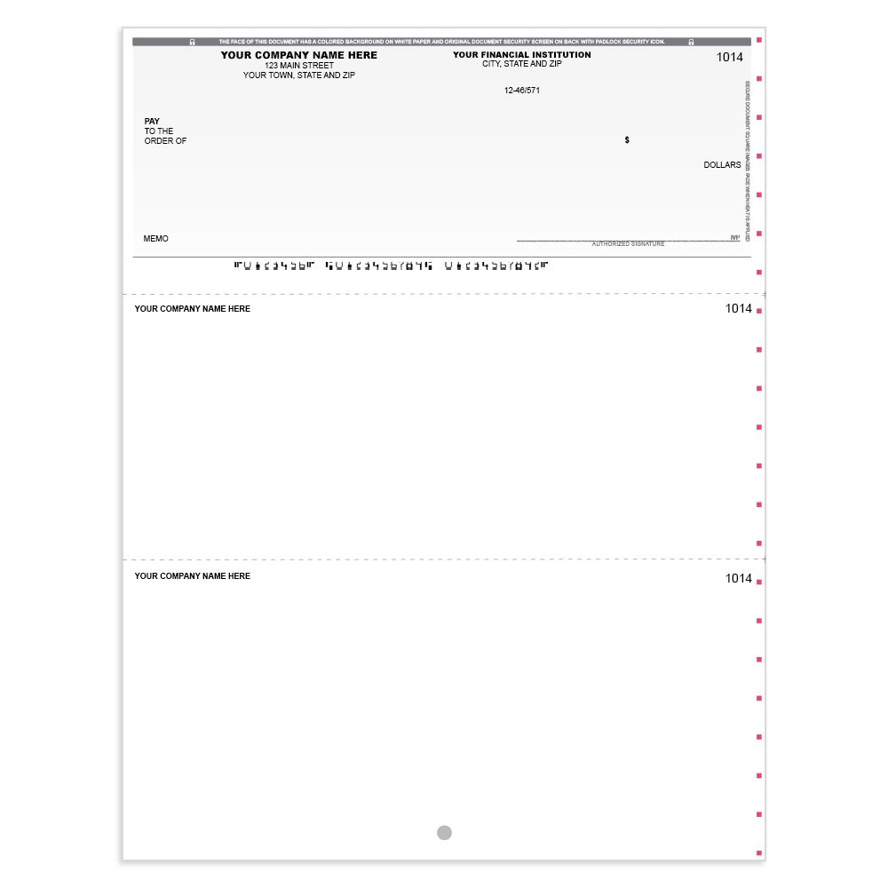 Classic Style Imprinted Check - Microsoft Money-Top w/ Sig Line-GY
