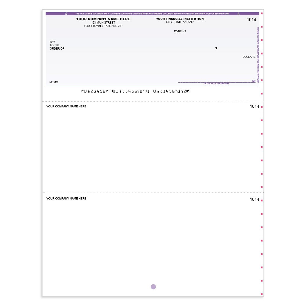 Classic Style Imprinted Check - Microsoft Money-Top w/ Sig Line-PL