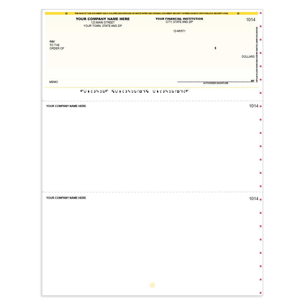 Classic Style Imprinted Check - QuickBook-Top w/ Sig Line-YL