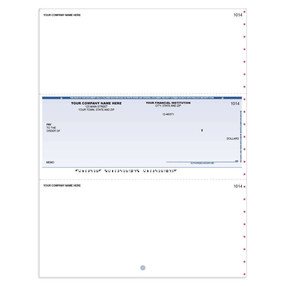 Classic Style Imprinted Check Middle w/ Sig Line-Blu