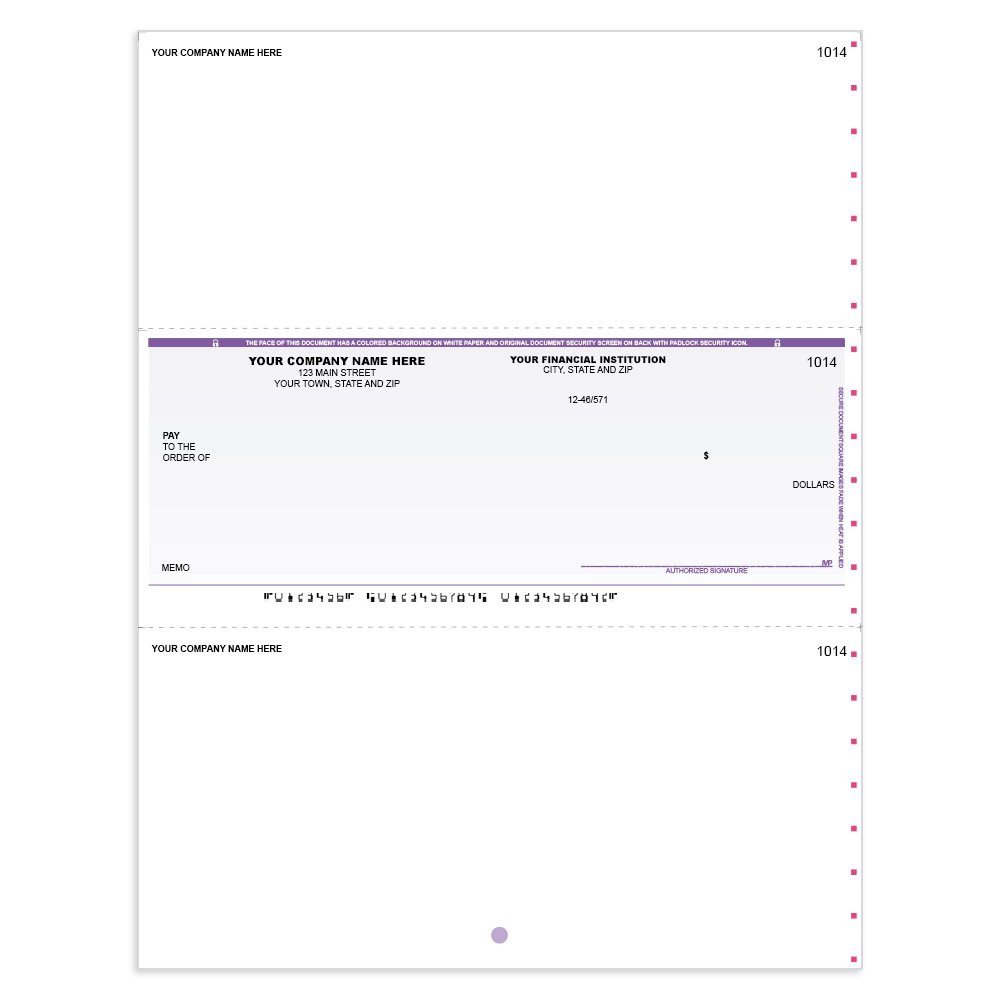 Classic Style Imprinted Check Middle w/ Sig Line-Purple 