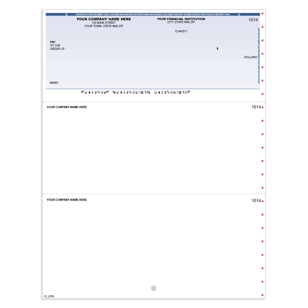 Classic Style Imprinted Check - QuickBook- Top w/ No Lines-BL