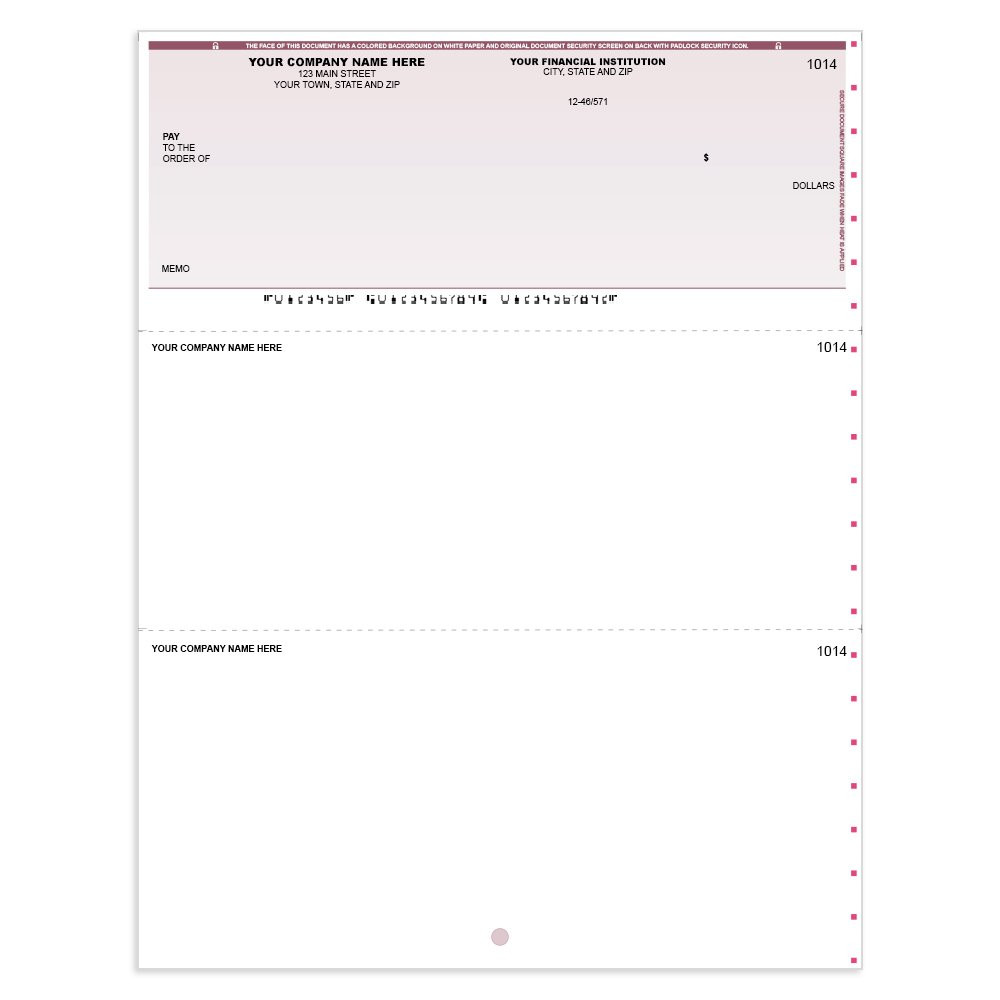 Classic Style Imprinted Check - QuickBook- Top w/ No Lines-BU