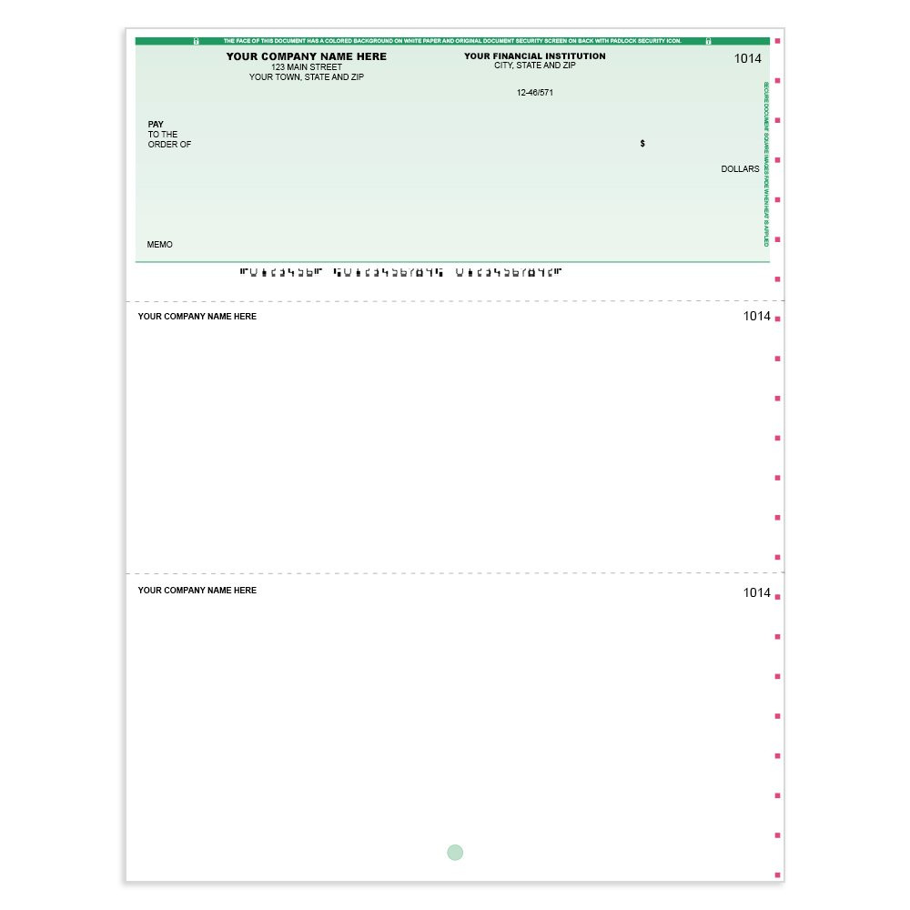 Classic Style Imprinted Check - QuickBook- Top w/ No Lines-GN 