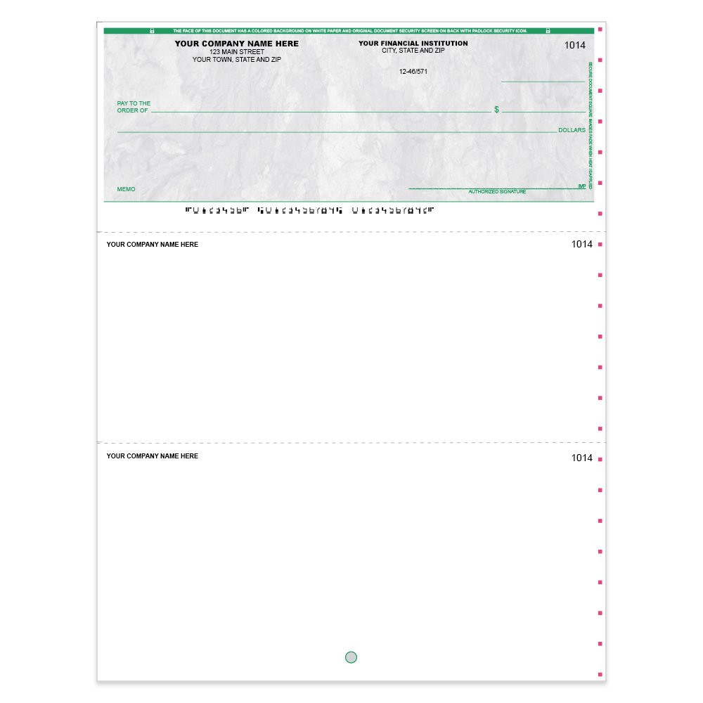 Stone Style Imprinted Check - Microsoft Money-Top w/ Lines-Green