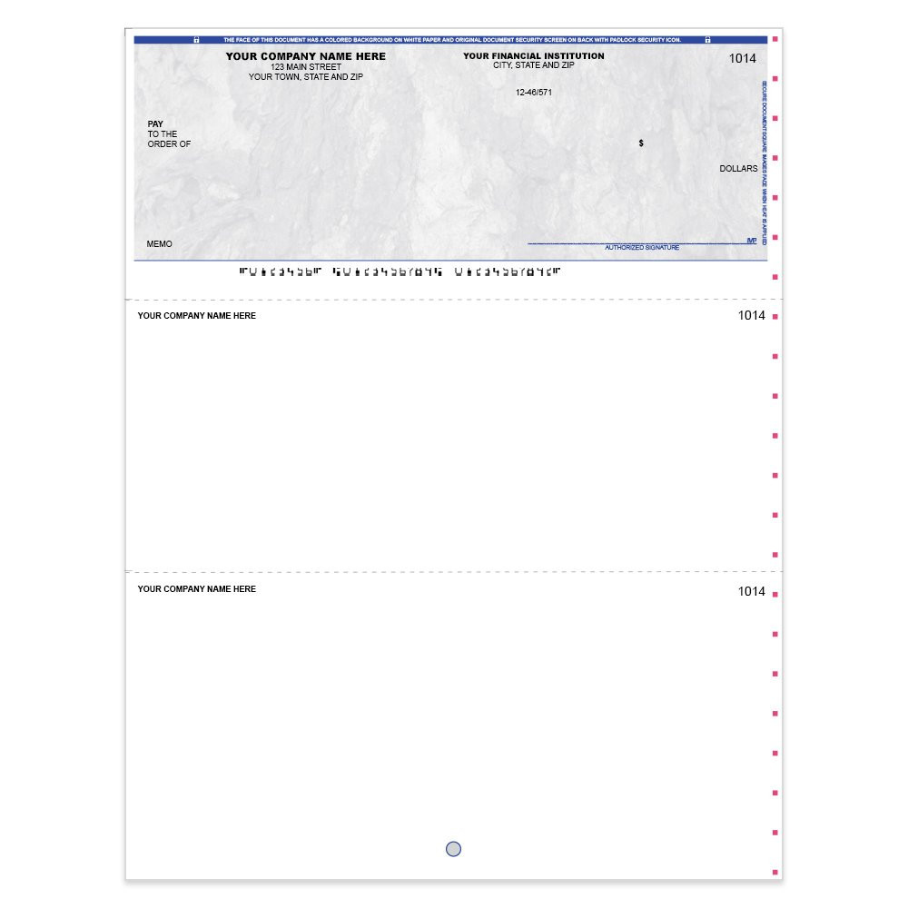 Stone Style Imprinted Check - QuickBook- Top w/ Sig Line-BL