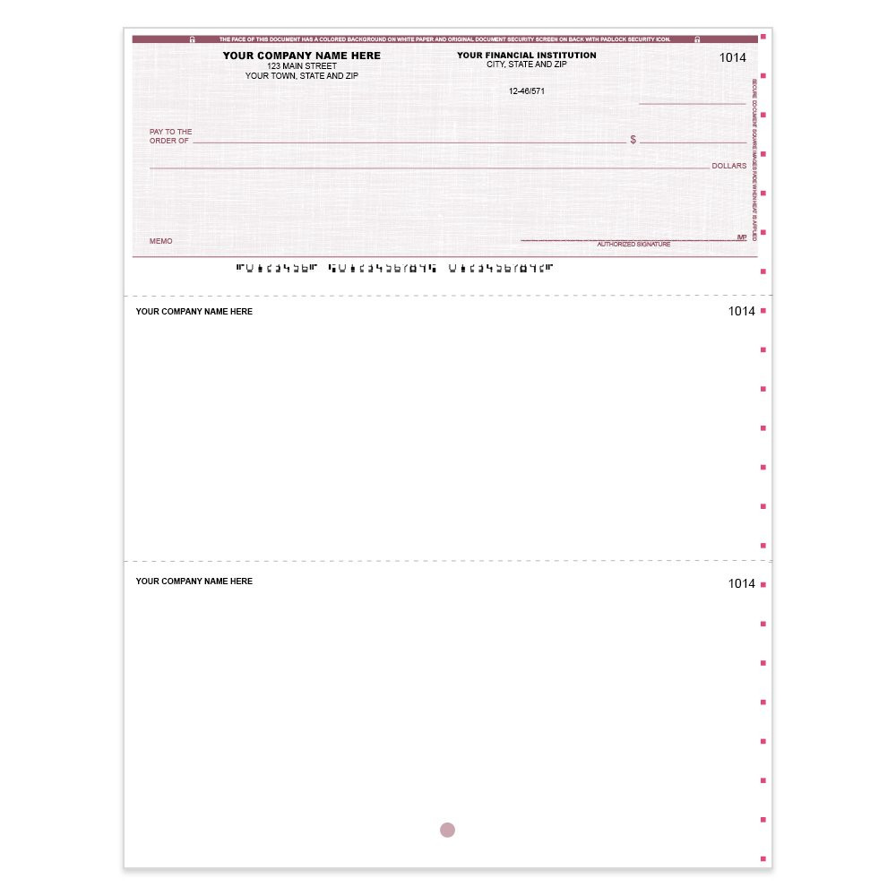 Linen Style Imprinted Check - QuickBook-Top w/ Lines-BU 