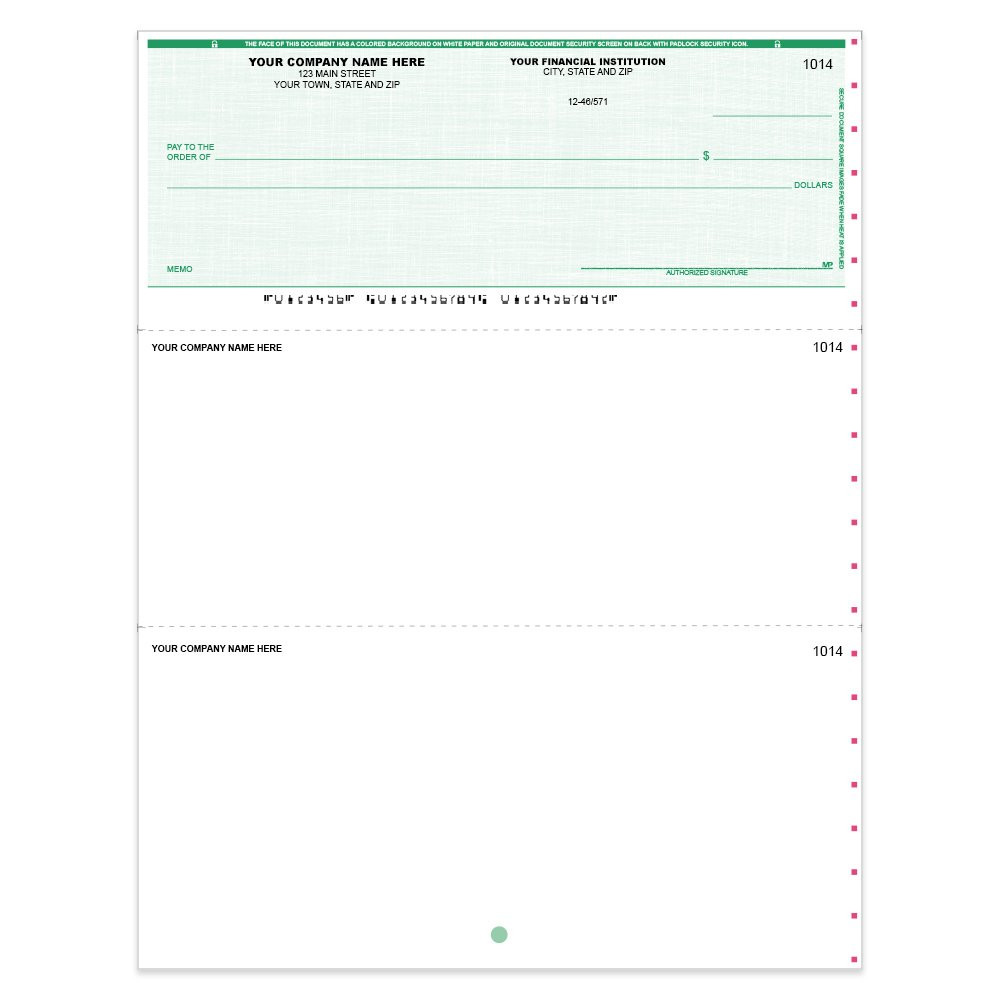 Linen Style Imprinted Check - QuickBook-Top w/ Lines-GN
