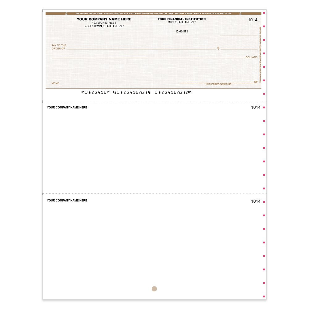 Linen Style Imprinted Check - QuickBook-Top w/ Lines-TN