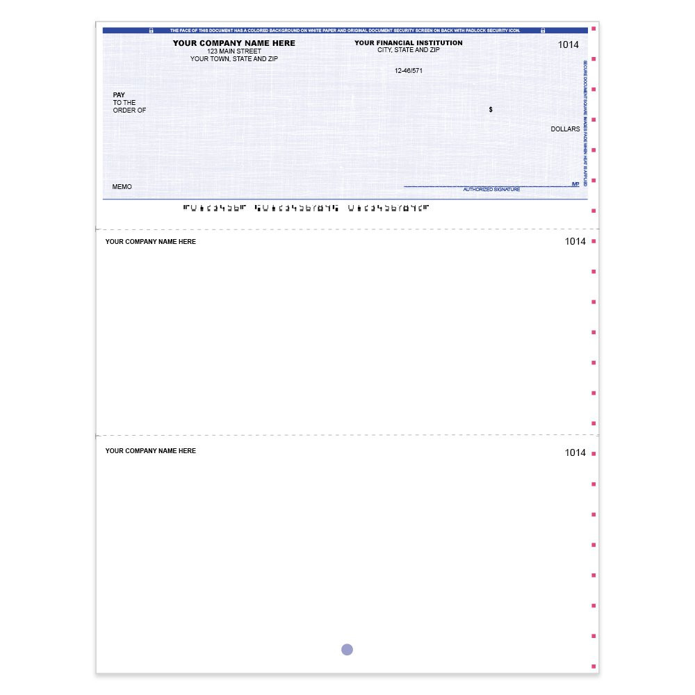 Linen Style Imprinted Check - QuickBook-Top w/ Sig Line-BL